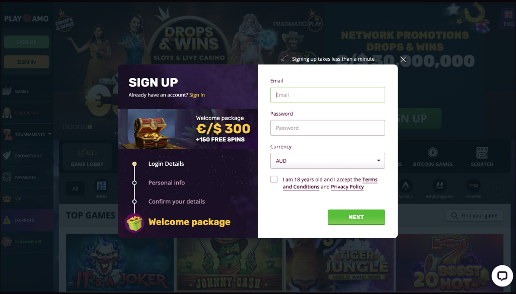 Playamo Casino Signup Process