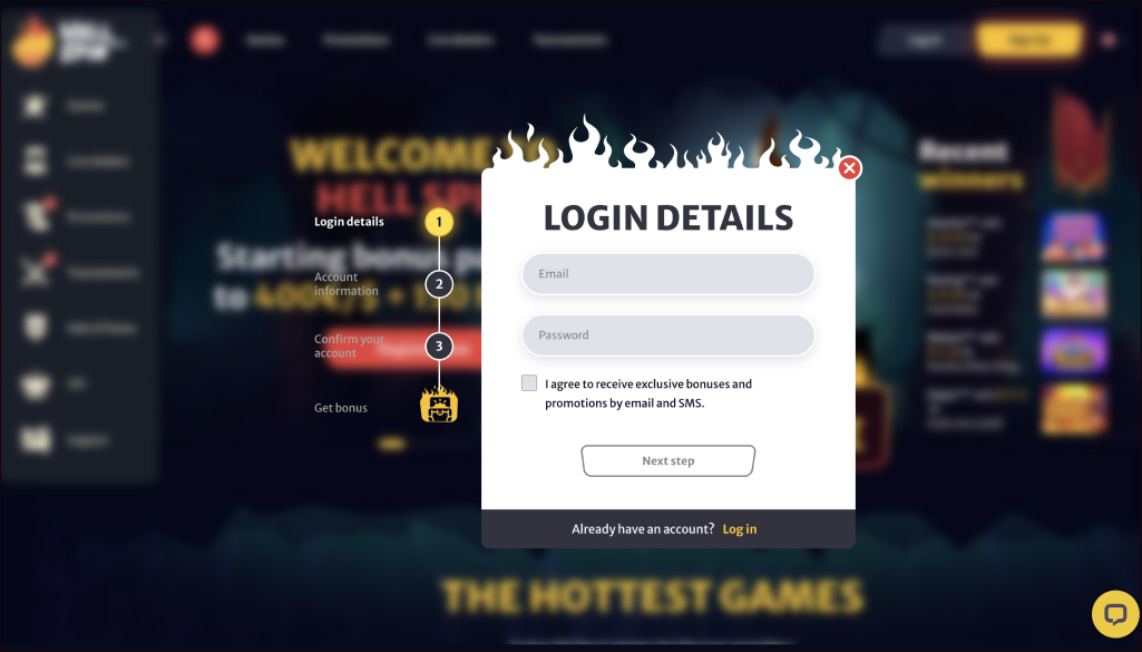 Hell Spin Casino Login Process