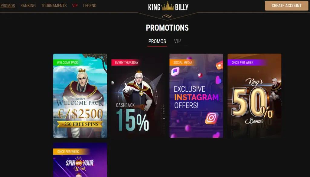 King Billy Casino Promos