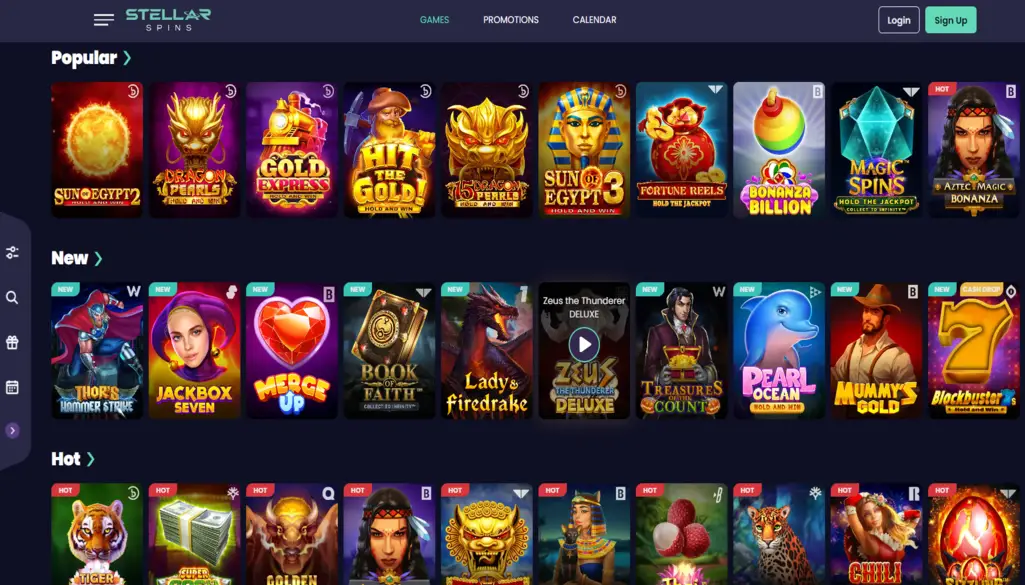 Stellar Spins casino games