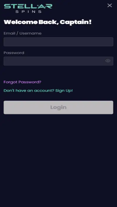 Stellar Spins login mobile