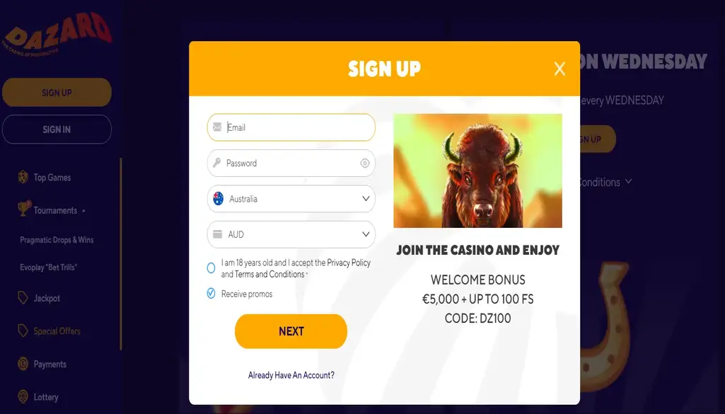 Dazard casino login