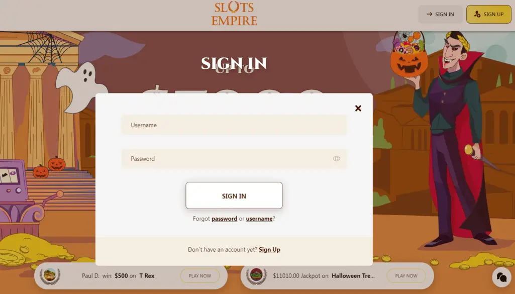 Slots Empire casino login