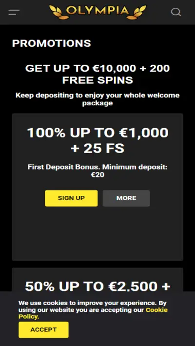 Olympia casino bonus mobile