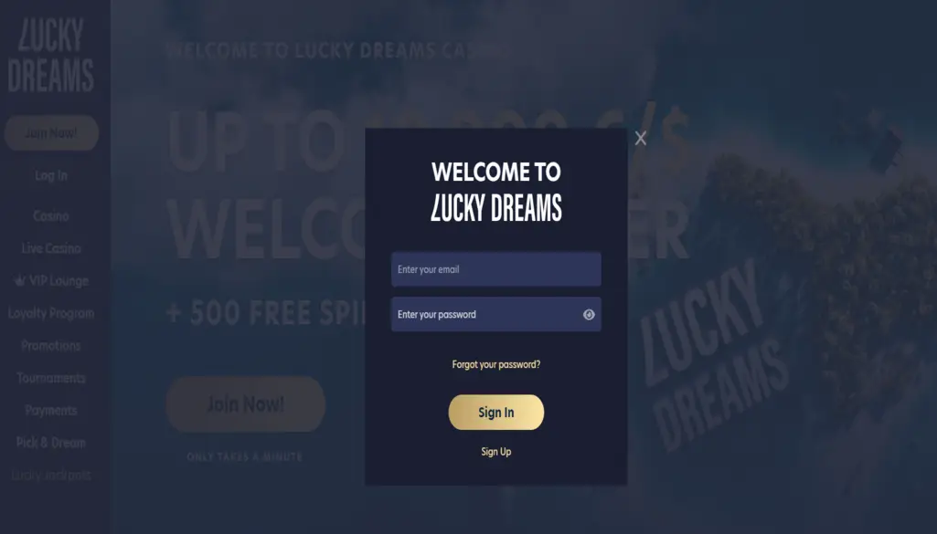 Lucky Dreams Casino: Login Process