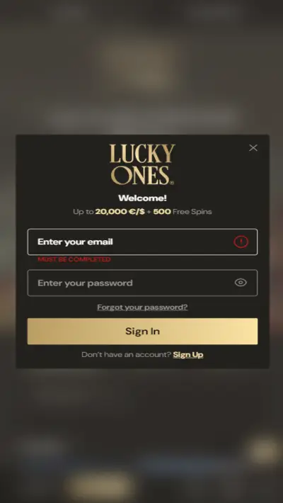 Lucky Ones Casino: Login Process Mobile