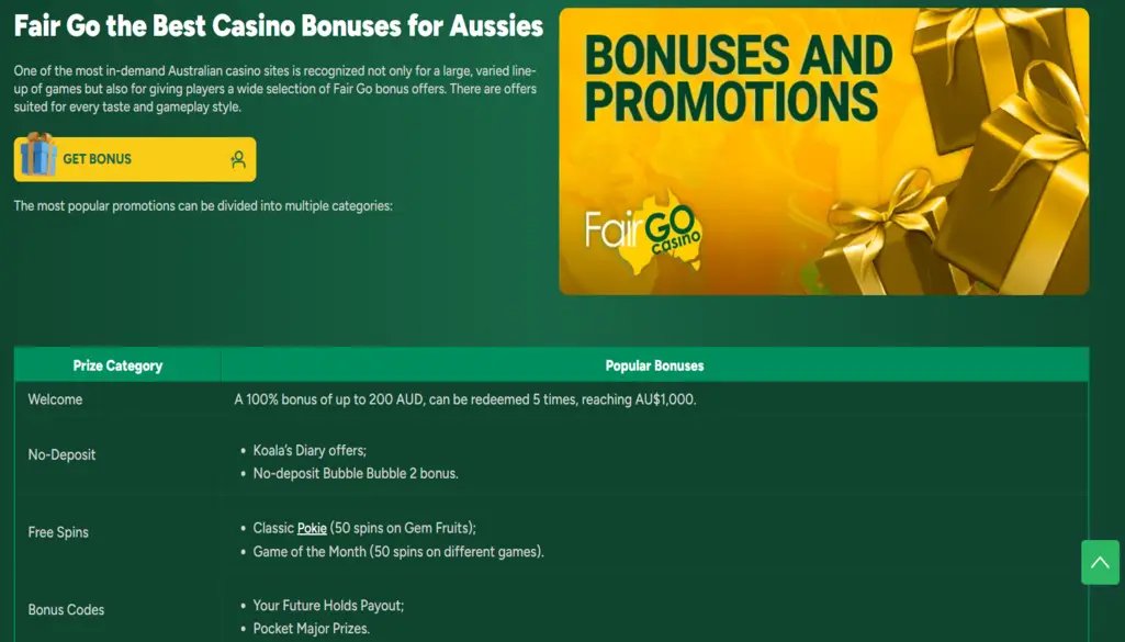 FairGo casino bonuses