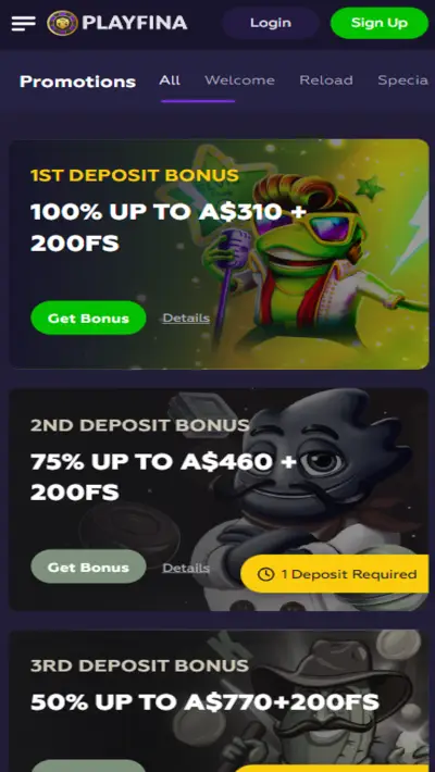 Playfina casino bonuses mobile