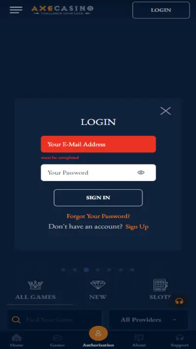 Axe Casino Login Mobile