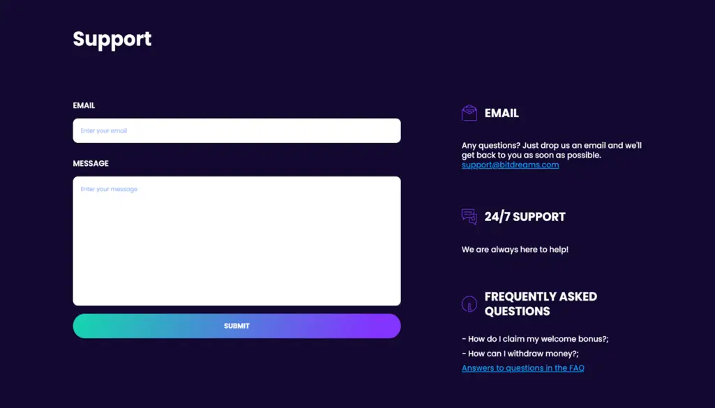 Bitdreams Casino Support