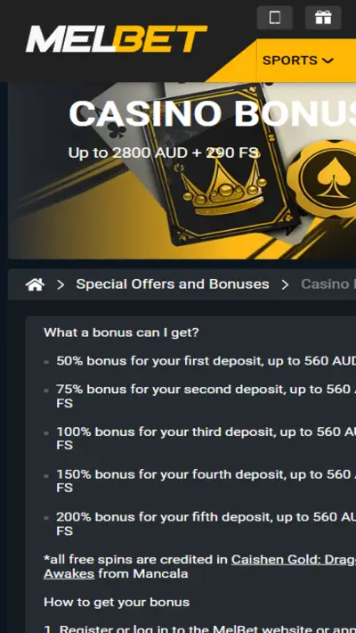 Melbet Casino Bonuses Mobile