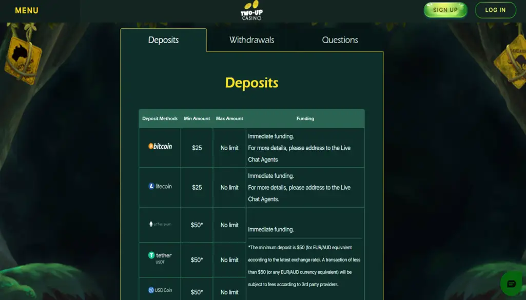 Two Up Casino Payments