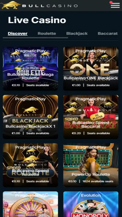 Bull Casino Live Games Mobile