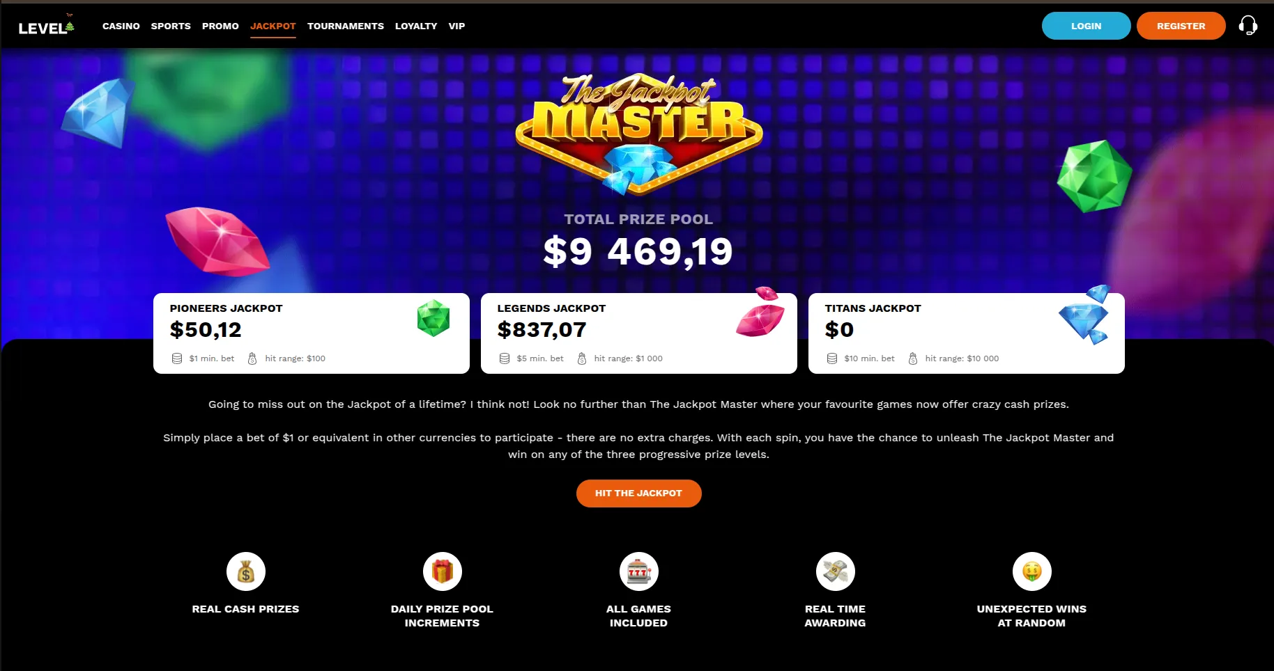 LevelUp Casino Jackpot Screenshot