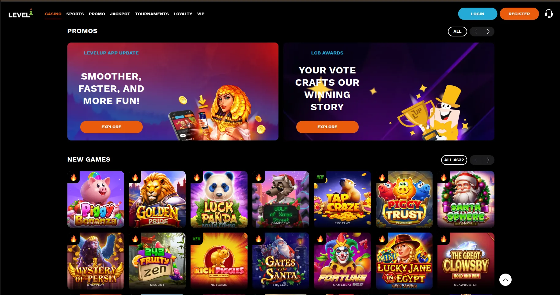 LevelUp Casino Games Screenshot