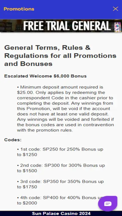 Sun Palace Casino Bonuses Mobile