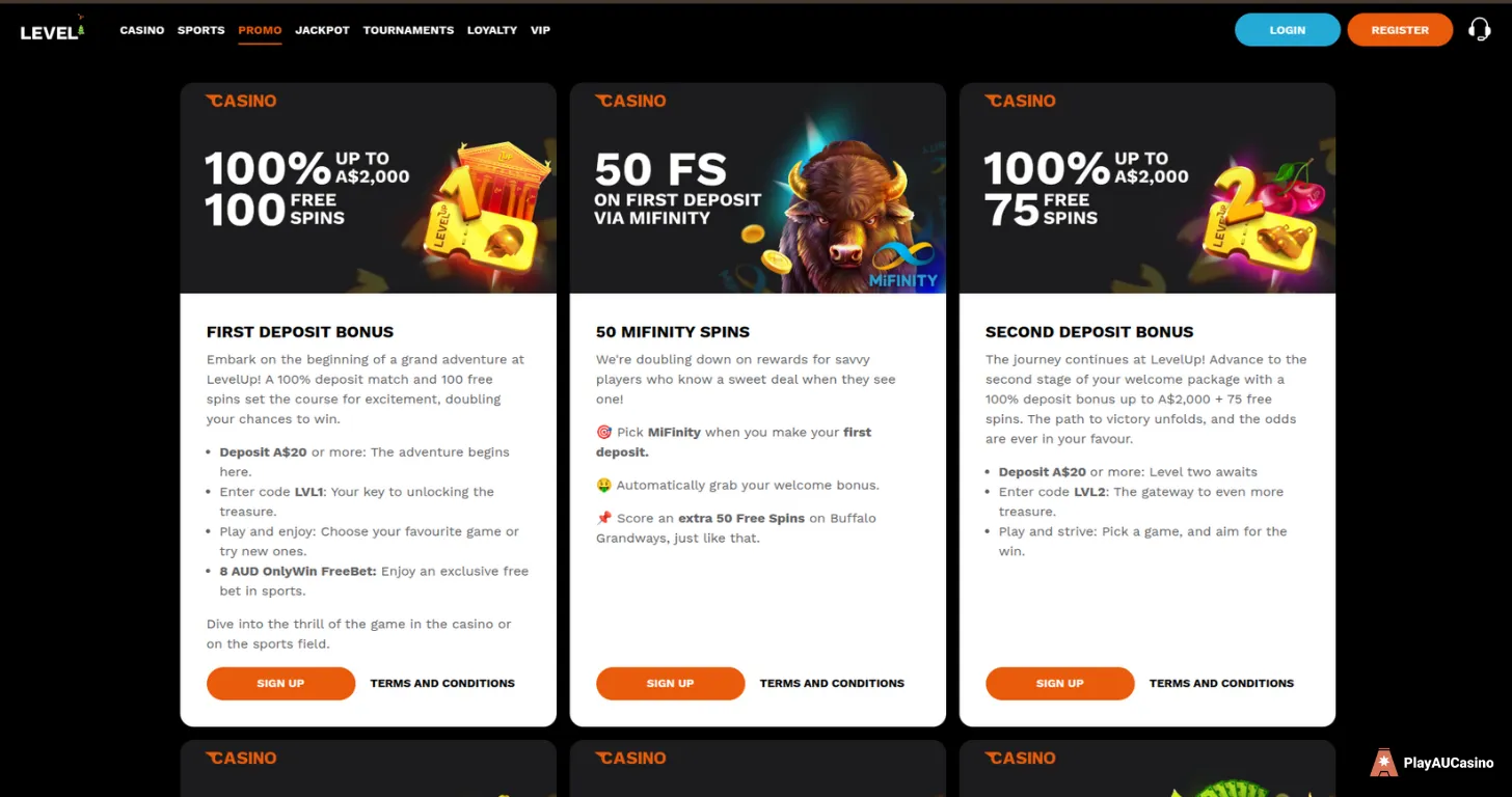 LevelUp Casino Bonuses