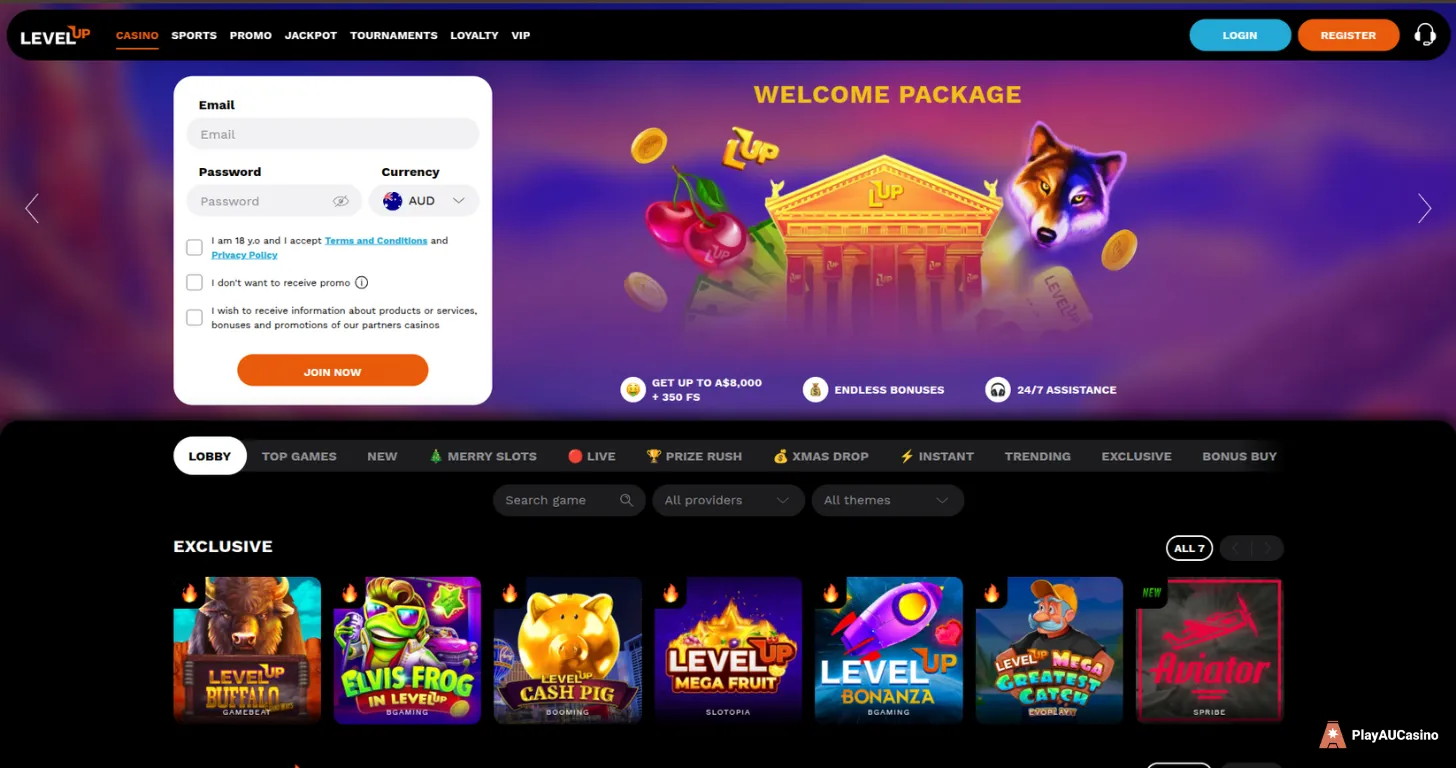 LevelUp Casino Main page