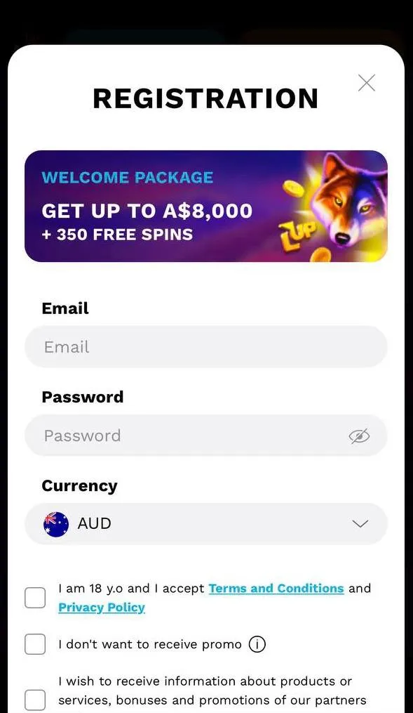 LevelUp Casino login screenshot