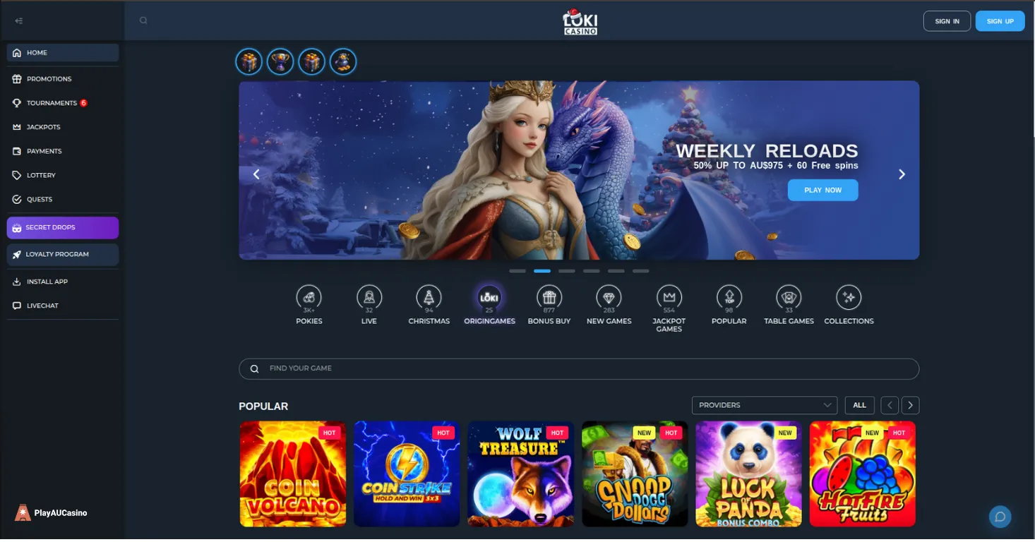 Loki Casino Main Page