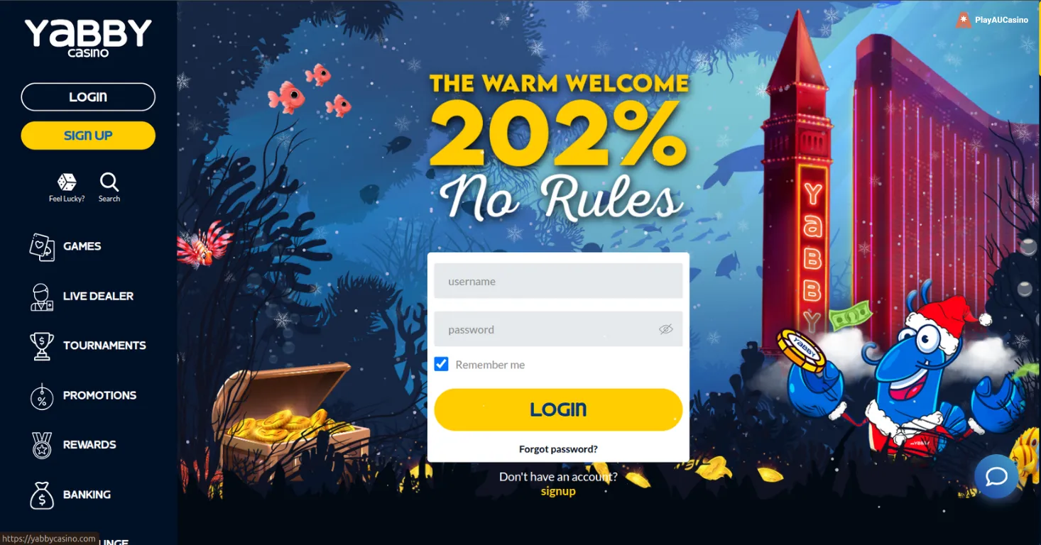 Yabby Casino Main Page