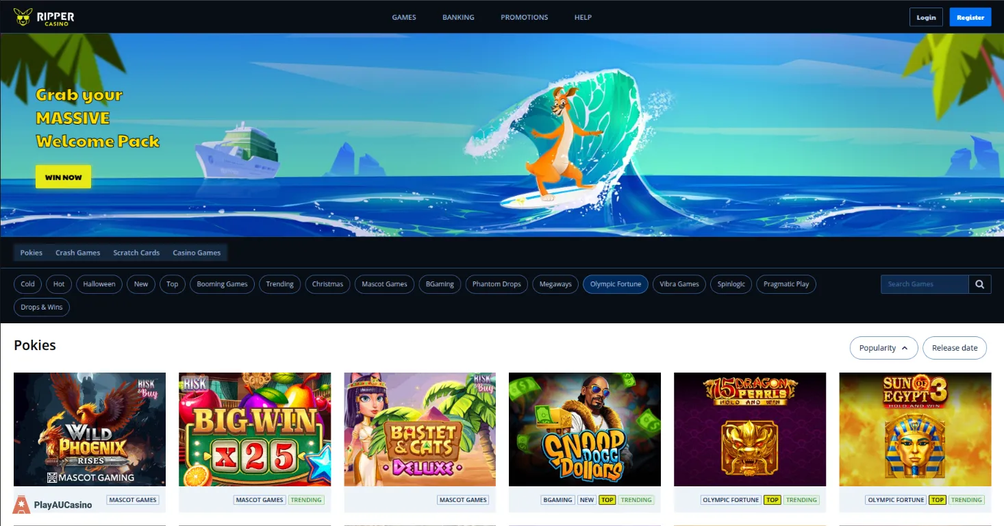 Ripper Casino main page