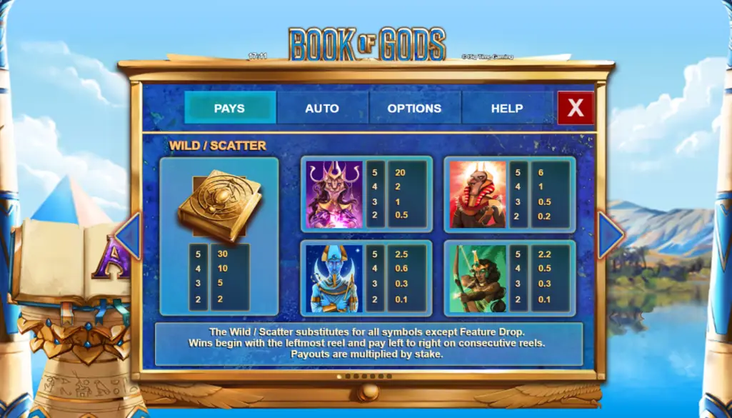 Book of Gods Pokie Paylines