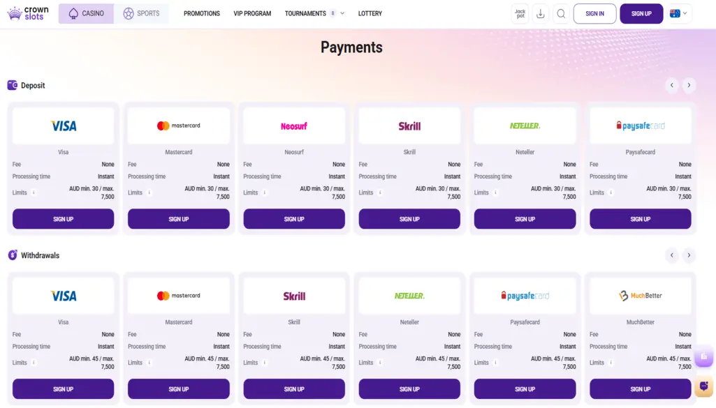 CrownSlots Casino Payments