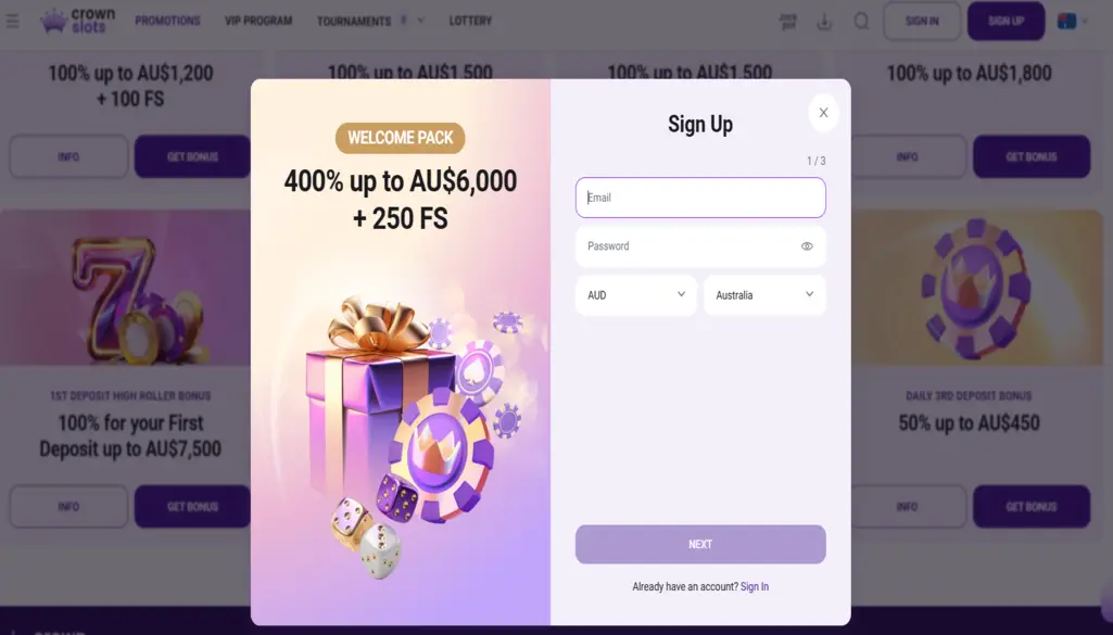 CrownSlots Casino Register