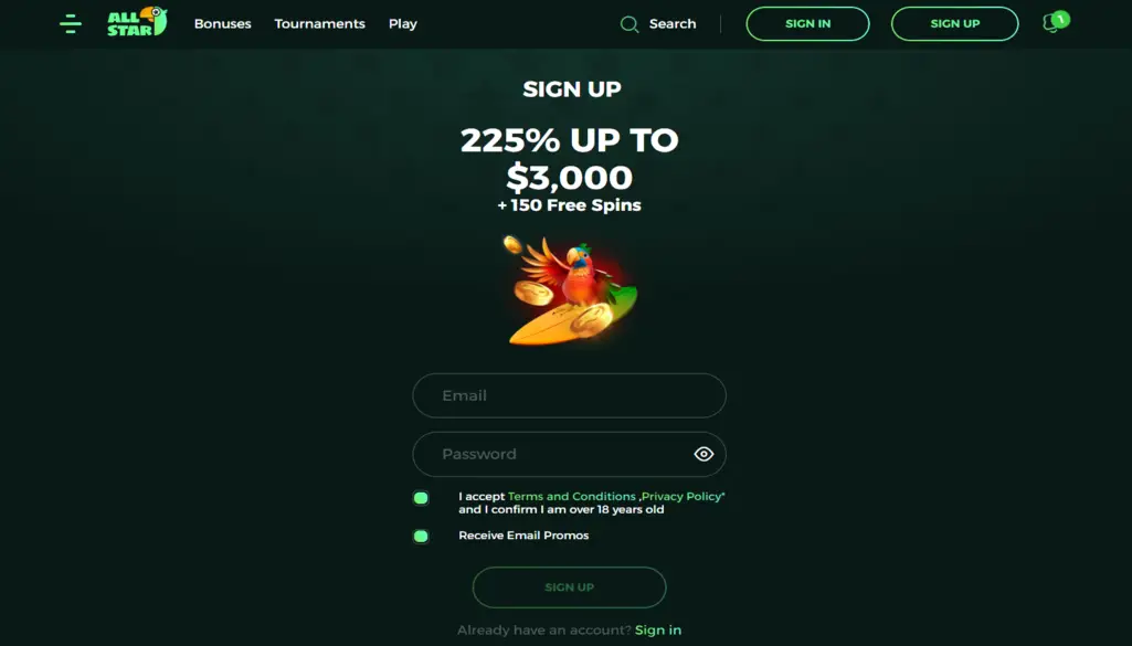 All Star Casino Registration