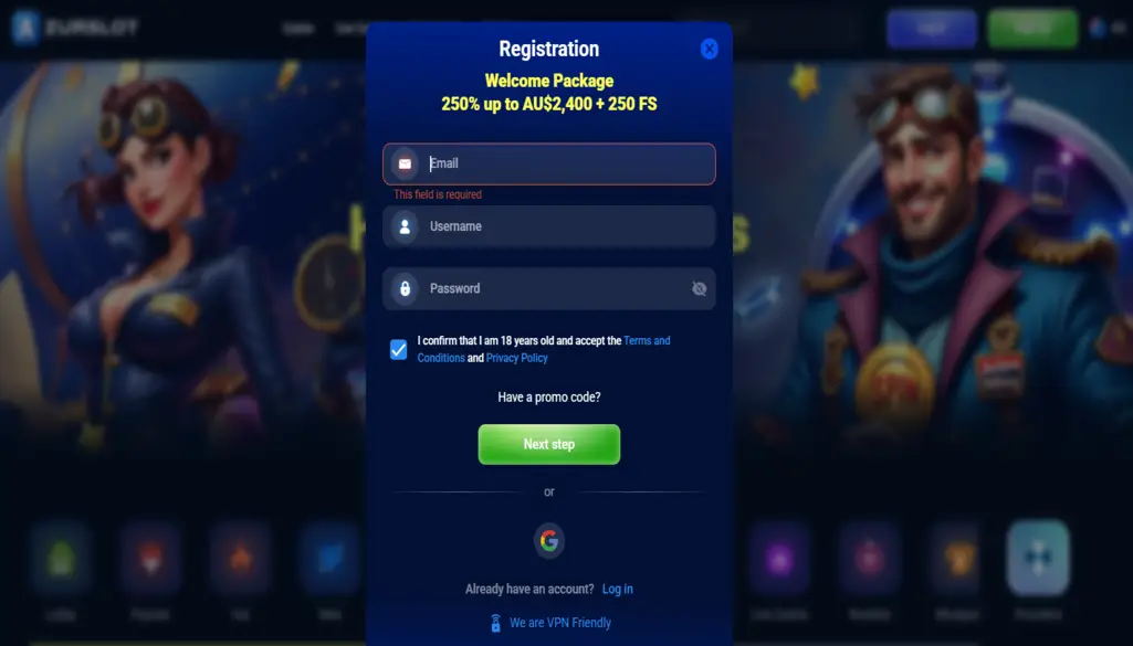 AzurSlot Registration