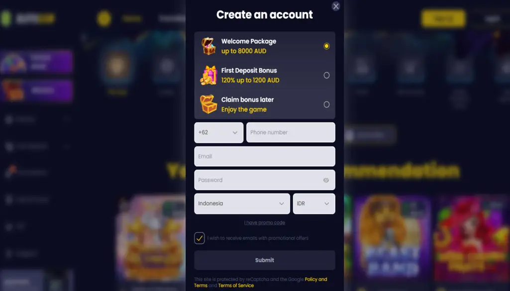 SlotsGem Casino Registration