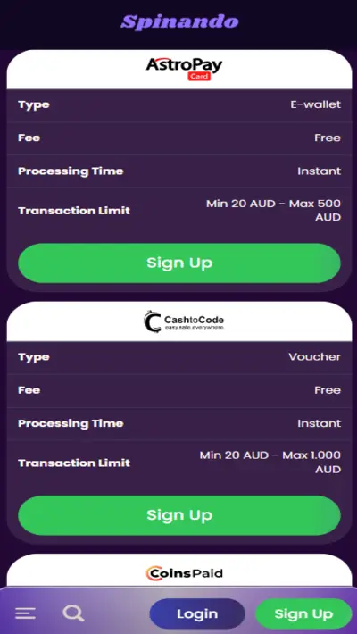 Spinando Payments App