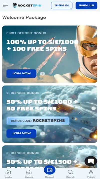 Rocket Spin Promotions Mobile