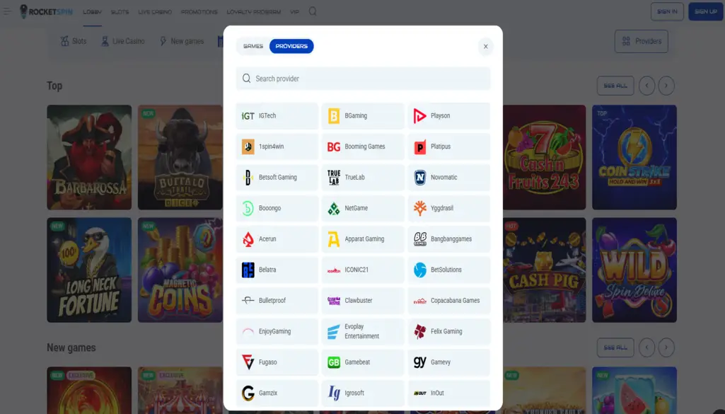 Rocket Spin Providers