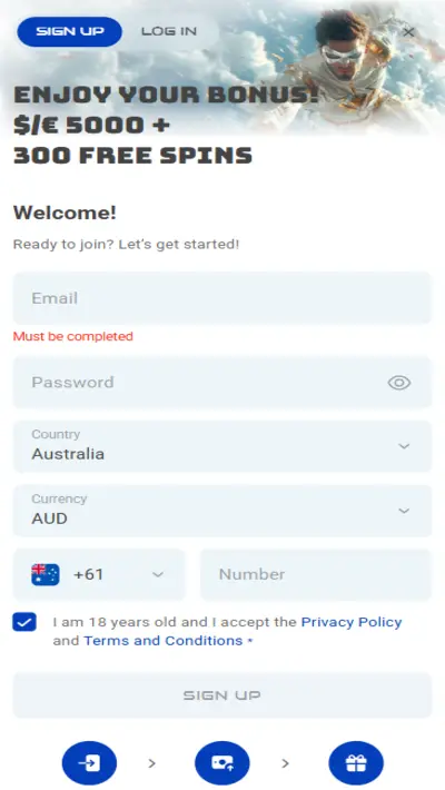 Rocket Spin Register Mobile