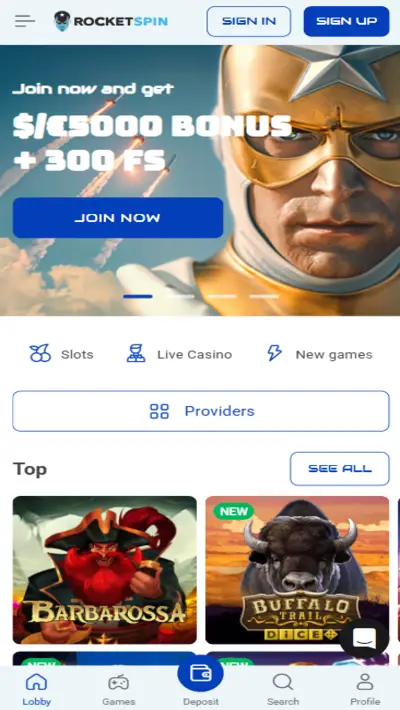 Rocket Spin Site Mobile