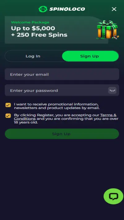 Spinoloco Register Mobile